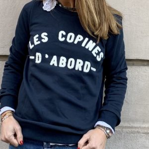 sweat bleu marine message les copines d'abord blanc by Destele
