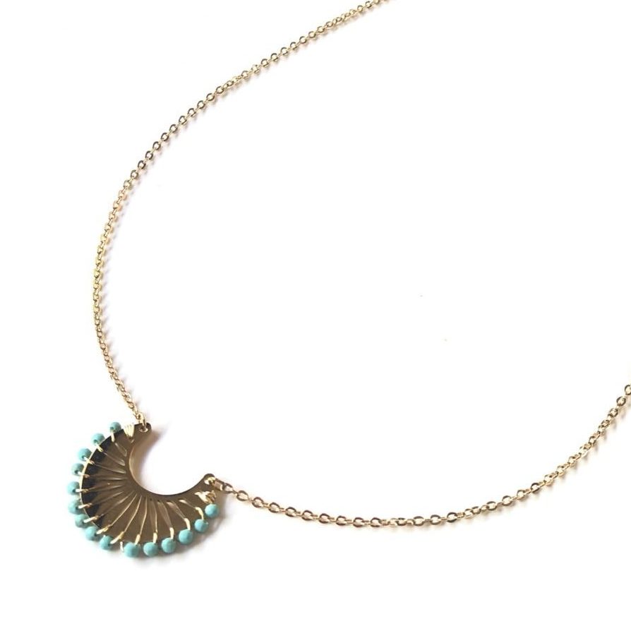 collier chaine pendentif ras du cou doré et turquoise by destele