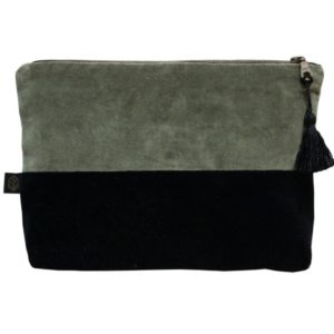 Pochette velours kaki