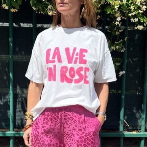 Tee-shirt « La vie en rose » blanc rose fluo