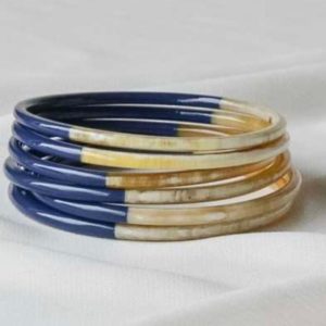 Bracelet en corne laqué - Bleu nuit