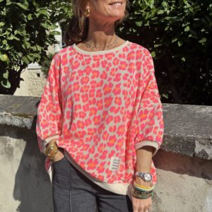 Sweat Léo rose fluo manches courtes