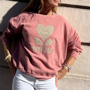 Sweat AMOUR vieux rose