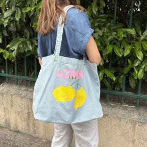 Cabas "LIMON" jean bleu ciel