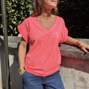 Réassort le 6 mai : Tee-shirt "Palmier" corail