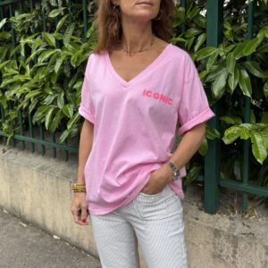 Tee-shirt ICONIC rose col V