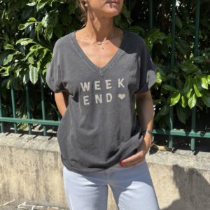 Tee-shirt "Week-end" noir délavé