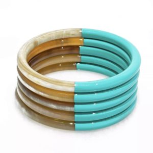 Bracelet en corne laqué - Turquoise