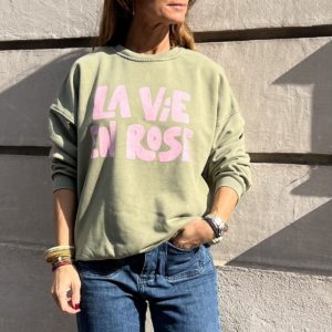 Sweat "LA VIE EN ROSE" kaki