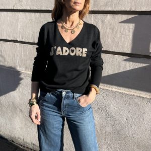 Pull J'adore noir et doré