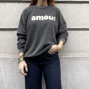 Sweat "amour" noir délavé et doré