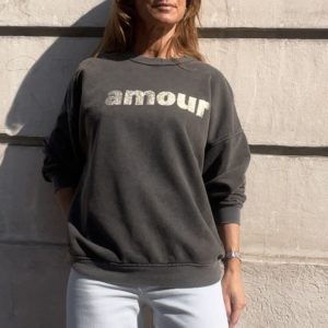 Sweat "amour" noir délavé et doré
