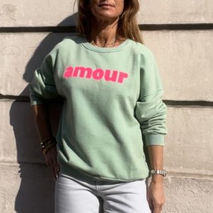 Sweat "amour" vert et rose fluo