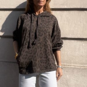 Sweat à capuche léopard chocolat