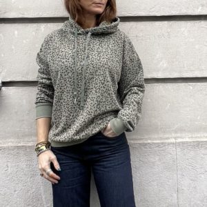 Sweat à capuche léopard kaki