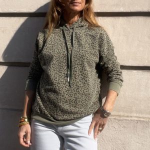 Sweat à capuche léopard kaki
