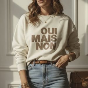 Sweat "OUI MAIS NON" écru et doré