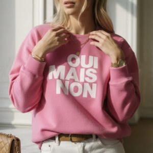 Sweat "OUI MAIS NON" rose et blanc