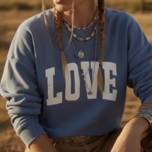 Sweat "LOVE" bleu et blanc pailleté