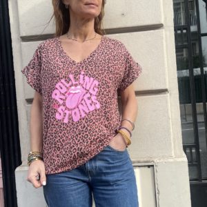 Tee-shirt Rolling Stones léo vieux rose rose