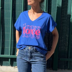 Tee-shirt Love bleu électrique