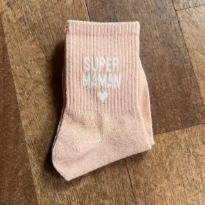 Chaussettes à paillettes SUPER MAMAN roses
