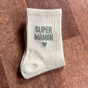 Chaussettes à paillettes SUPER MAMAN vertes
