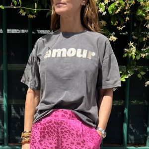 Tee-shirt « Amour » gris doré pailleté