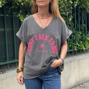 Tee-shirt Don't talk to me noir délavé