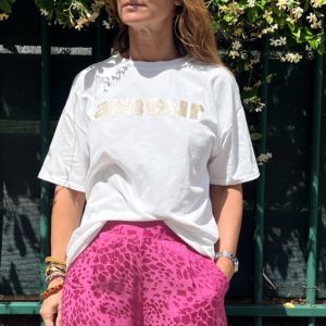 Tee-shirt « Amour » blanc doré pailleté
