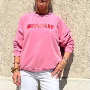 Sweat "amour" rose et rouge