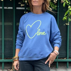 Sweat "love" bleu jaune
