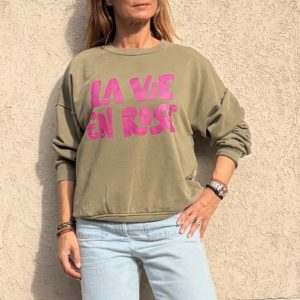 Sweat "LA VIE EN ROSE" kaki