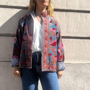 Veste India - velours gris rose