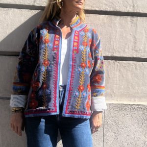 Veste India - velours gris orange