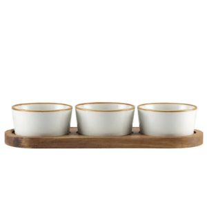 Set apéritif de 3 coupelles sur plateau en bois